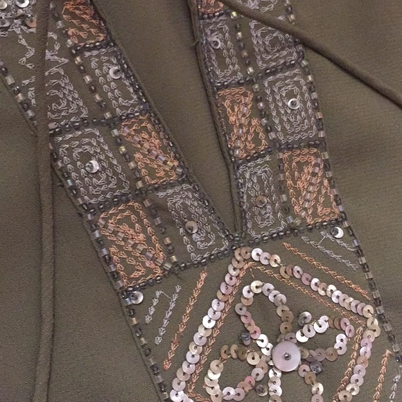 JUDITH HART Fit & Flare midi Skirt & Top Sequins Olive Coral Layered Bohemian - Picture 7 of 13